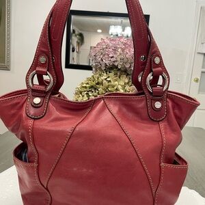 Tignanello Red Leather Women’s Tote Bag - Classic Structured Shoulder Bag